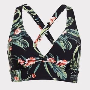Torrid Black Floral Palm Reversible Wireless Triangle Bikini Top